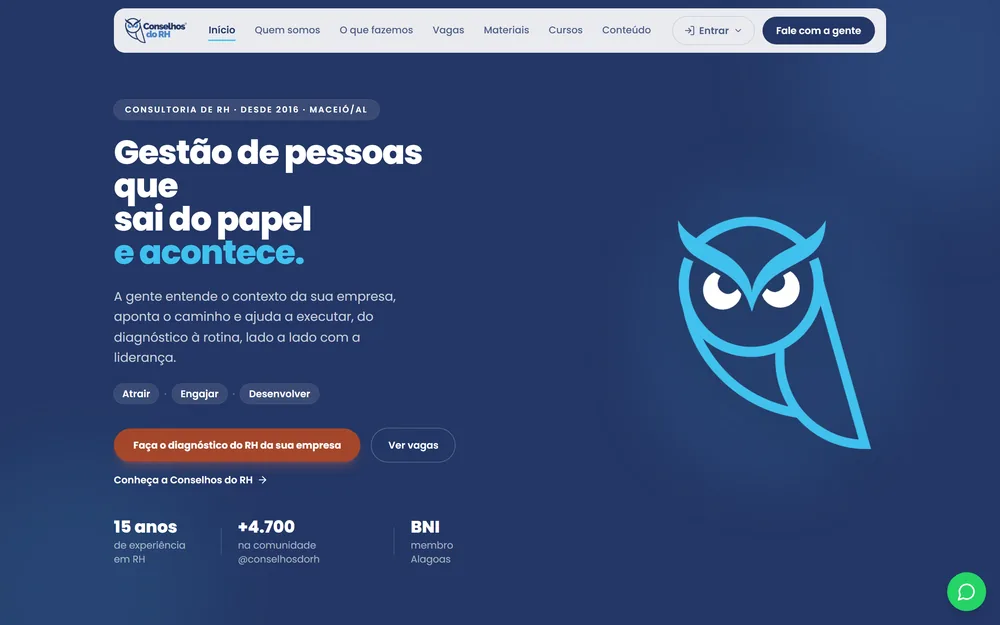 Página inicial do site Conselhos do RH, com a chamada “Gestão de pessoas que sai do papel e acontece”.