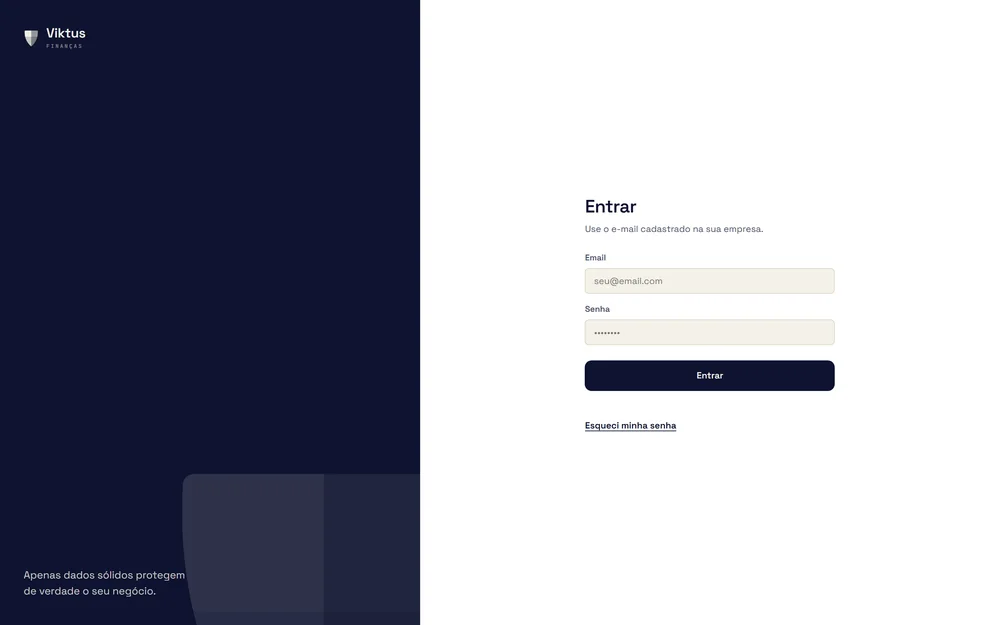 Tela de entrada do Viktus Finanças, com a marca e o acesso ao sistema.